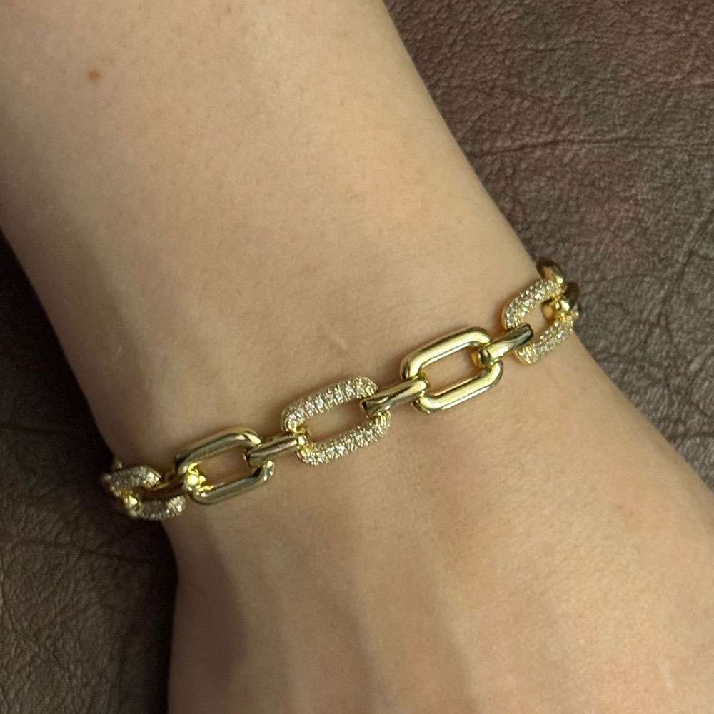 Modern Gold Link and Diamond Accent Bracelet