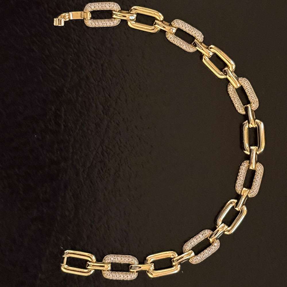 Modern Gold Link and Diamond Accent Bracelet