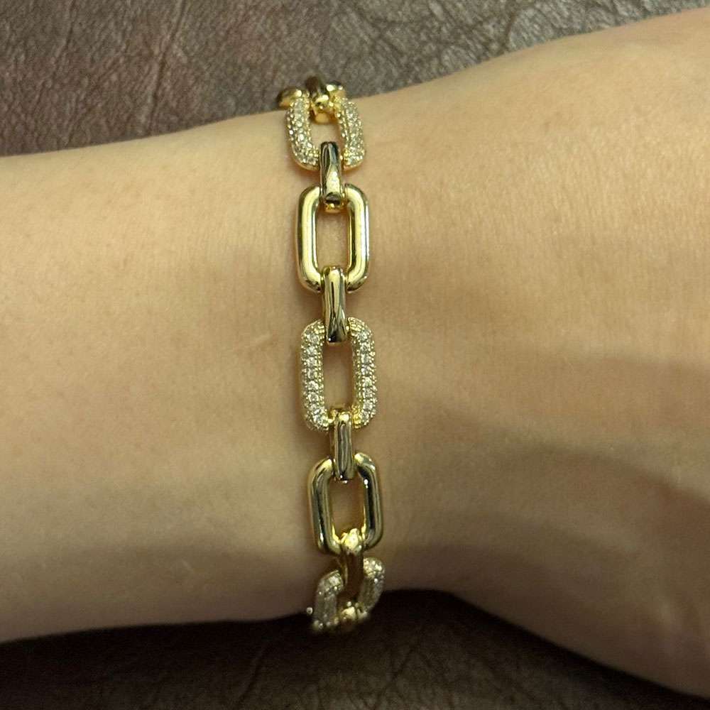 Modern Gold Link and Diamond Accent Bracelet