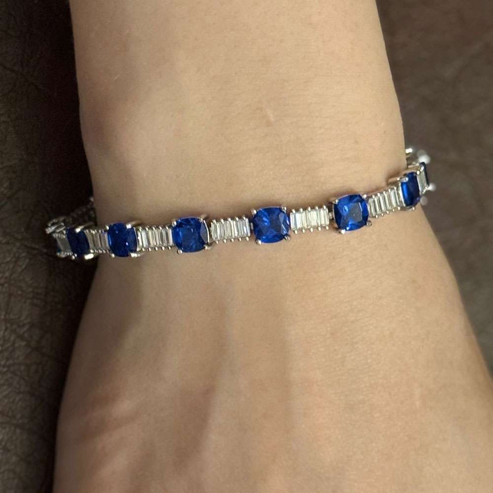 Sapphire & Baguette Crystal Tennis Bracelet